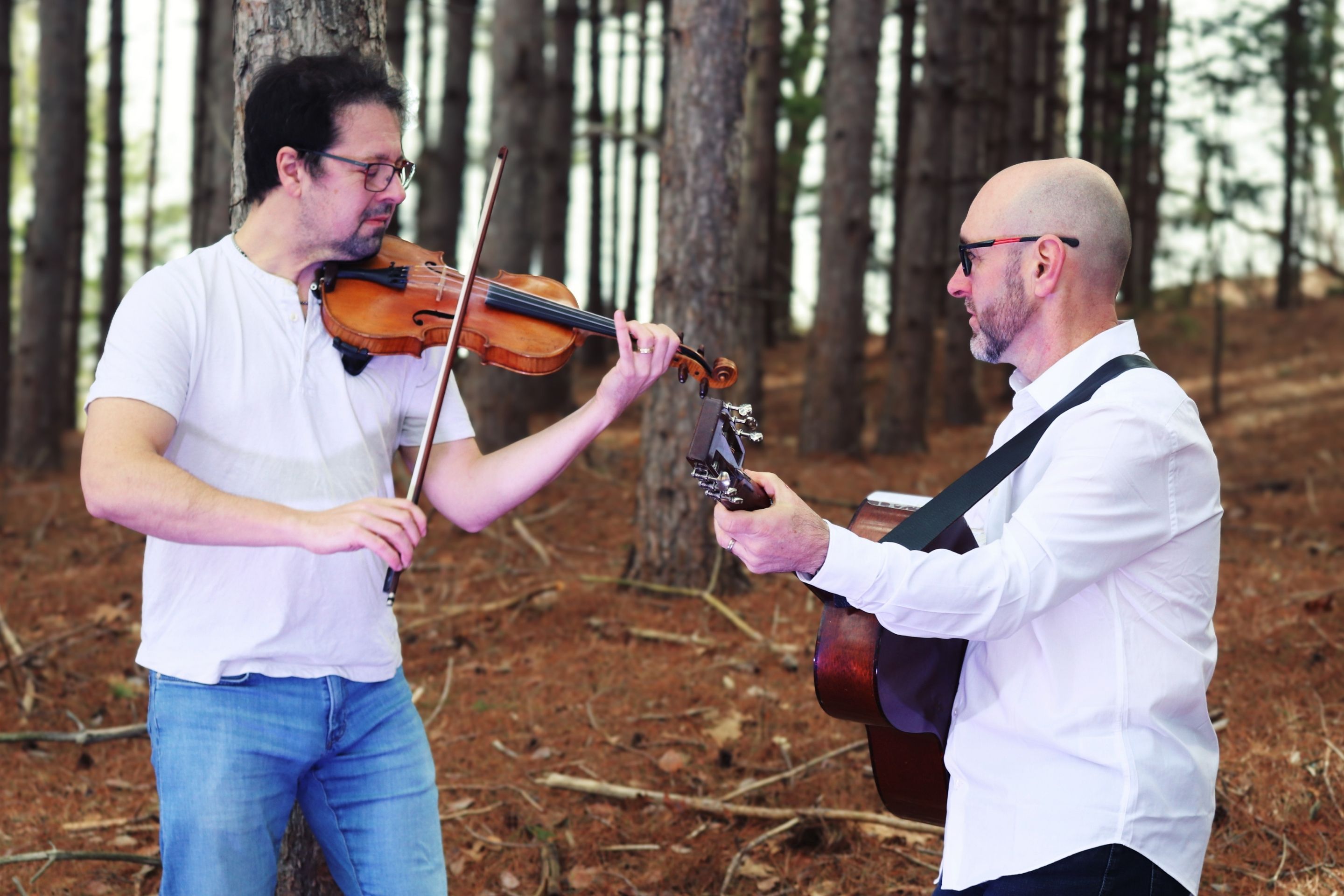 Jeremy and Andy playing in the forest